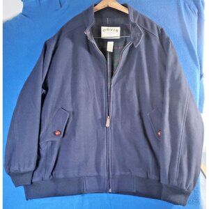 Orvis Men’s XL Wool Jacket Navy Blue Flannel Lined Wooden Buttons Full Zip